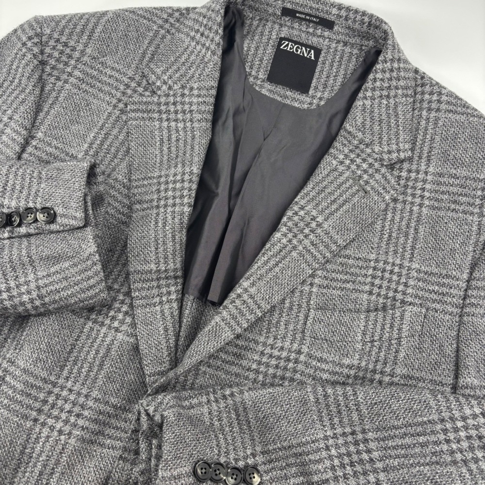 Zegna Men Sportcoat Blazer 48 R Gray Glen Plaid Cashmere Silk Italy Unstructured